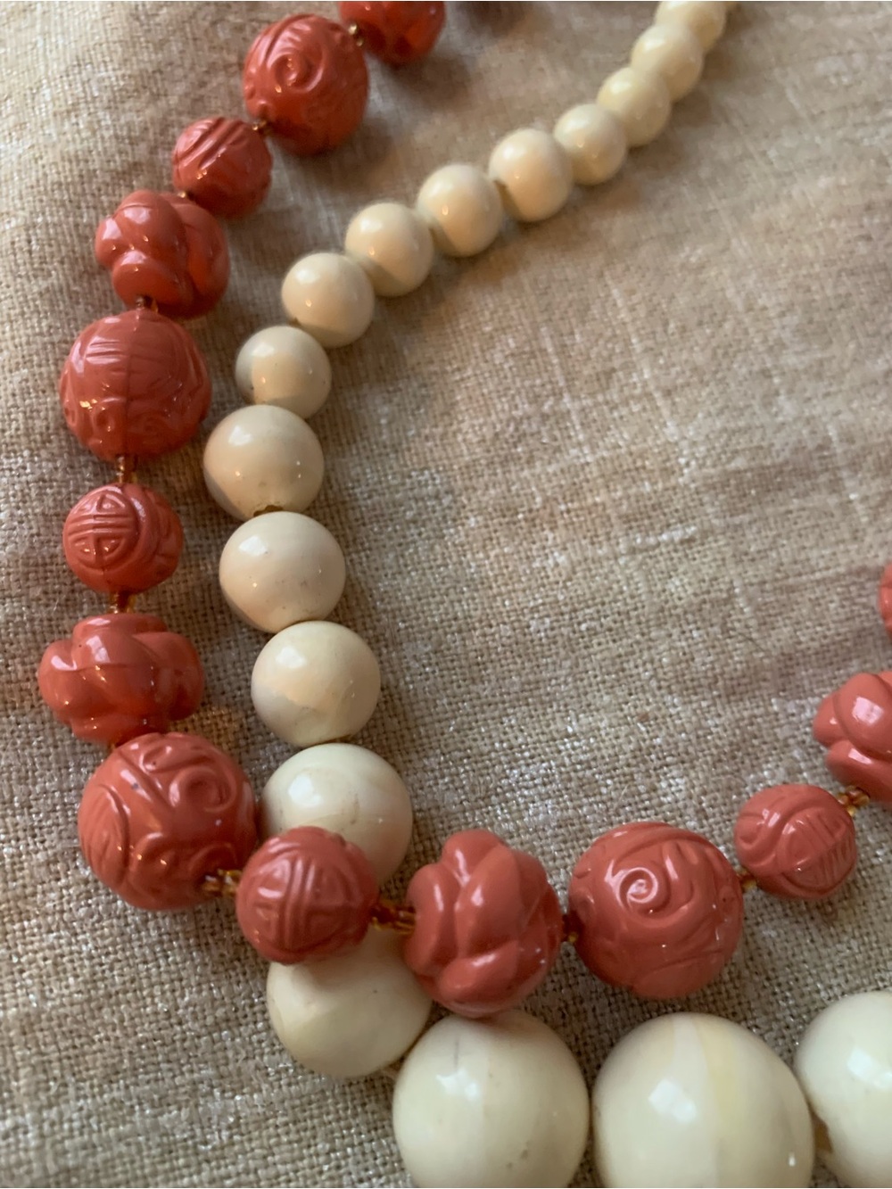 Ivory & Coral tone Necklaces - approx 22” L.